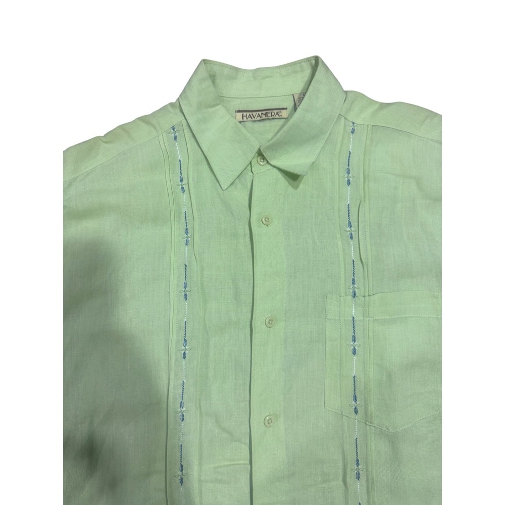 Havanera Co Mens Guayabera Shirt Large Lime Green Ramie Rayon Short Sleeve L